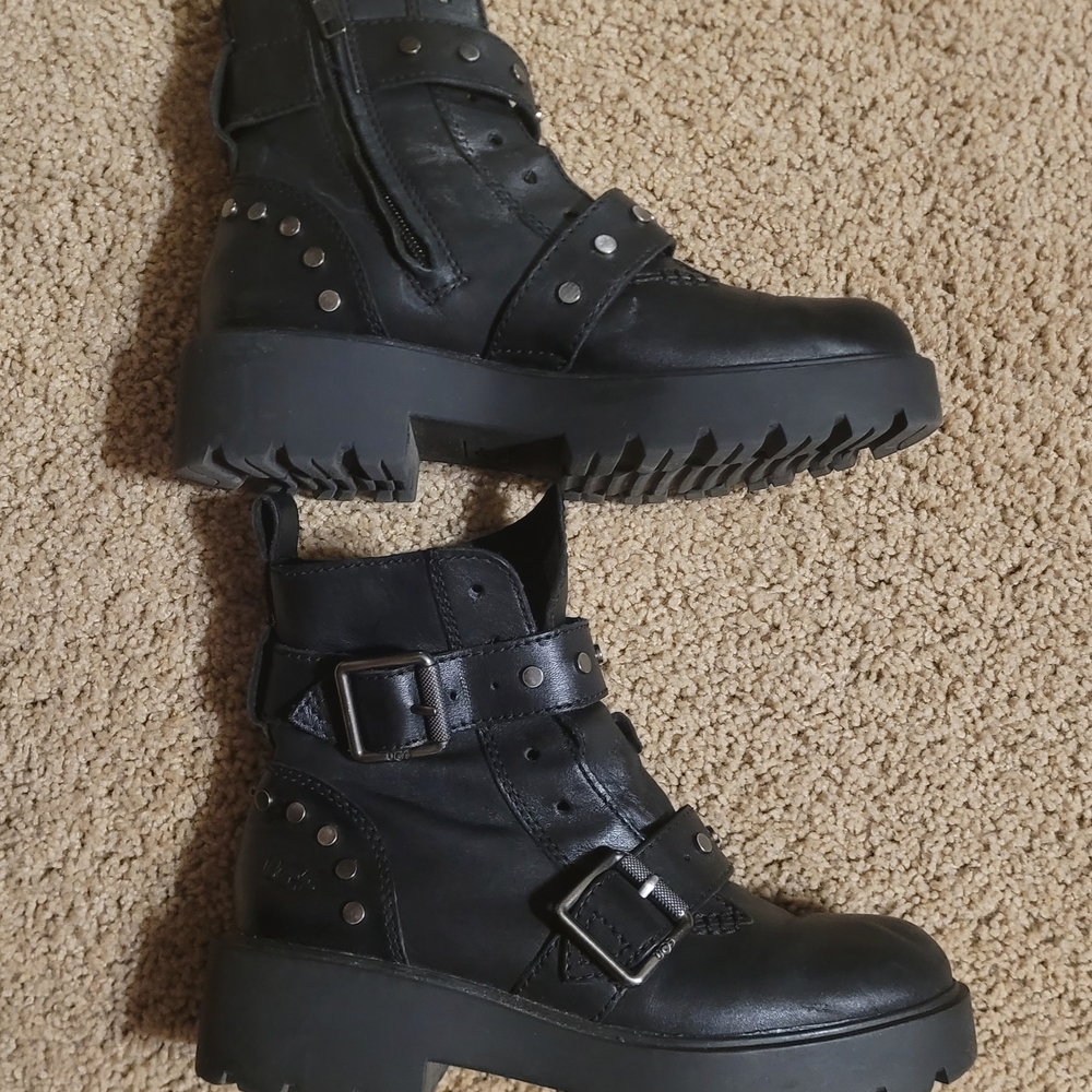 UGG Black Leather Ankle Boots w/ Buckles